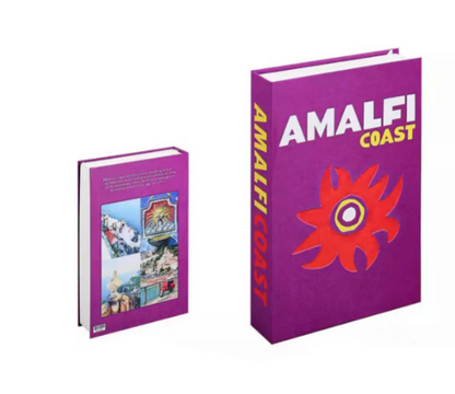Lila Buch "Amalfi Coast" mit rotem Design, Reiseguide, Hardcover, italienische Küste.