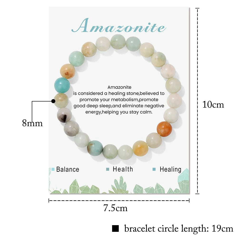 Amazonit-Armband, 19 cm, Heilstein, Balance, Gesundheit, Heilung, bunte Perlen, 8 mm.