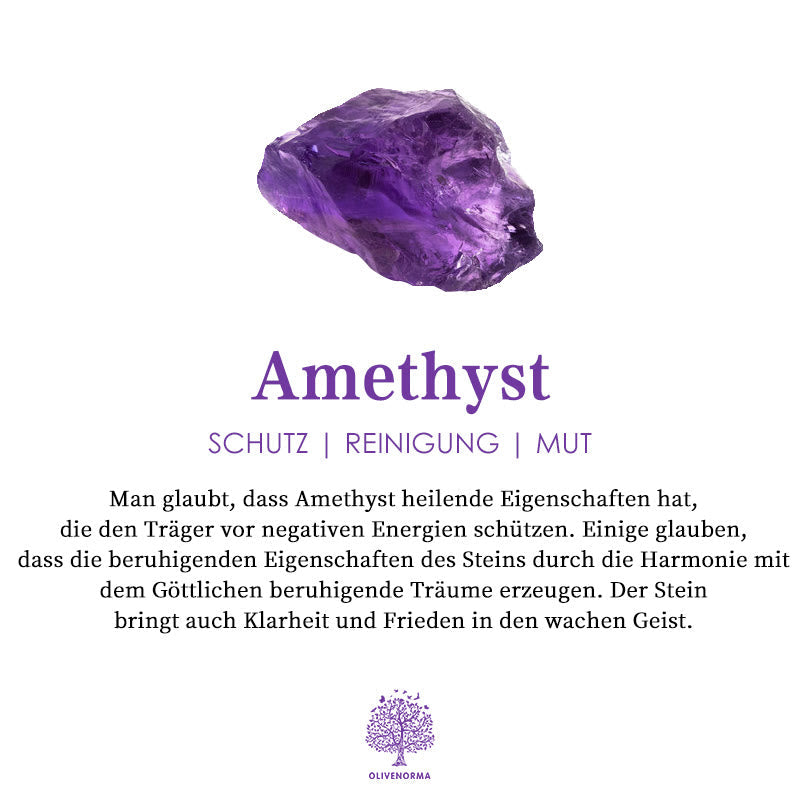 Amethyst Edelstein lila, Schutz, Reinigung, Mut, spirituelle Heilung, Klarheit, Frieden.