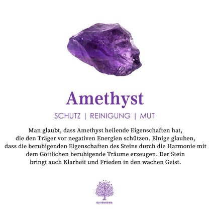 Amethyst Edelstein lila, Schutz, Reinigung, Mut, spirituelle Heilung, Klarheit, Frieden.
