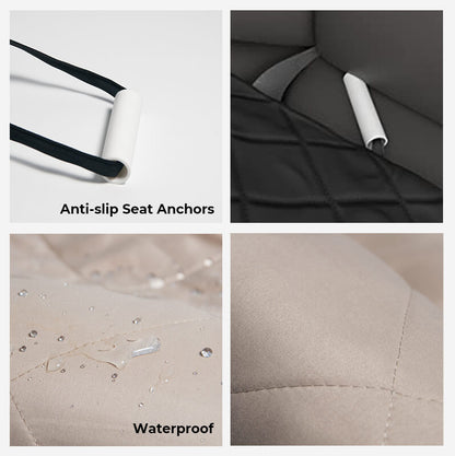 Wasserdichte Autositzbezug, rutschfeste Anker, schwarzes und beiges Material, Schutzdecke.
