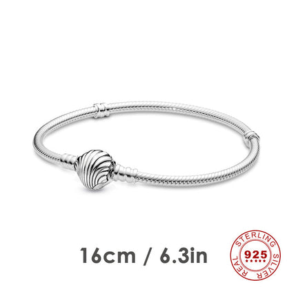 Silberarmband mit Ariel-Muschel-Anhänger, 16cm, Disney, Pandora, Damen-Schmuck, Sterling Silber.