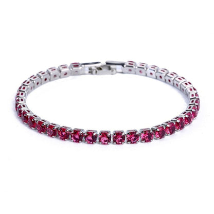 Silbernes Tennisarmband mit rosa Kristallen, eleganter Schmuck, Damenaccessoire, Geschenkidee.
