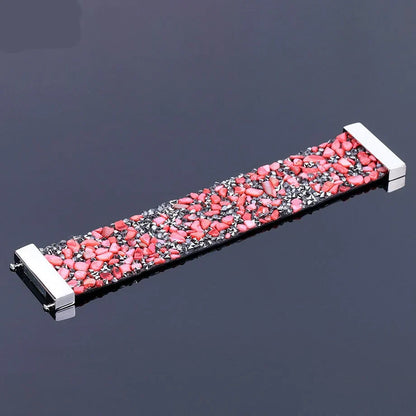 Armband aus Edelstahl mit rosa und schwarzen Steinen, elegantes Design, Schmuck für Damen.