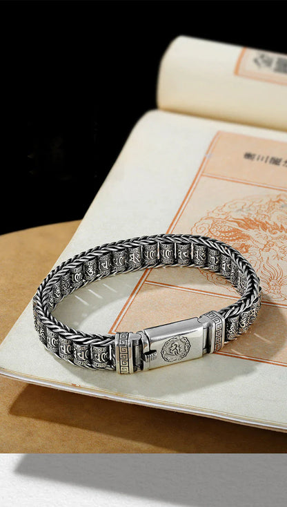 Silberarmband Herren, geflochten, graviert, Edelstahl, modisch, Geschenk, Schmuck, elegant