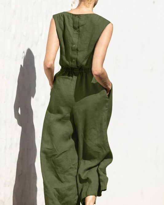Damen Jumpsuit | Weit Geschnitten | Elastische Taille | Ärmellos-Luzern Mode