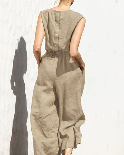 Damen Jumpsuit | Weit Geschnitten | Elastische Taille | Ärmellos-Luzern Mode