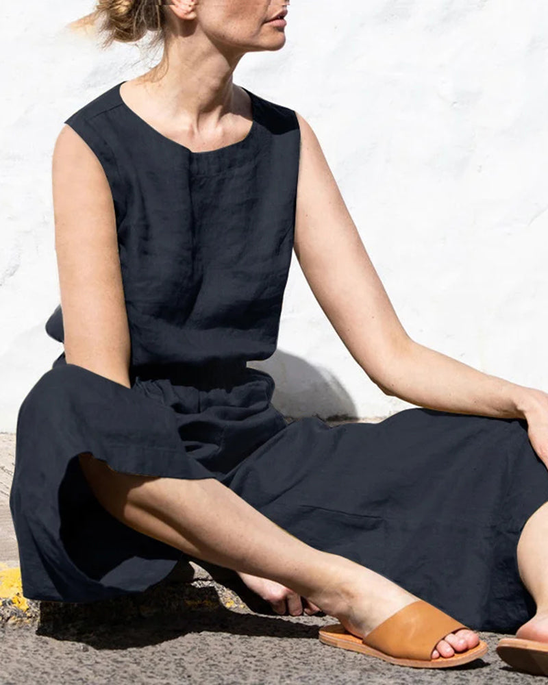 Damen Jumpsuit | Weit Geschnitten | Elastische Taille | Ärmellos-Luzern Mode