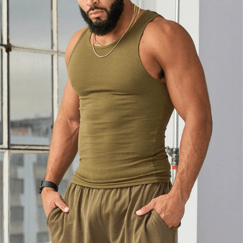 Ärmelloses T-Shirt Herren | Atmungsaktiv | Sommer | Sport | Freizeit | Schnell trocken-Armeegrün-M-Luzern Mode