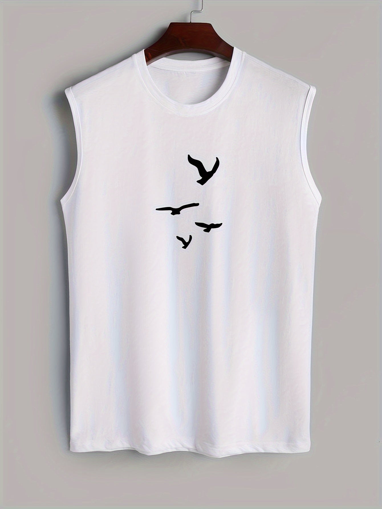 Herren Tanktop 1+1 GRATIS | Sommer Shirt Baumwolle | Vogelprint | stylisch luftig-Weiß-M(48)-Luzern Mode