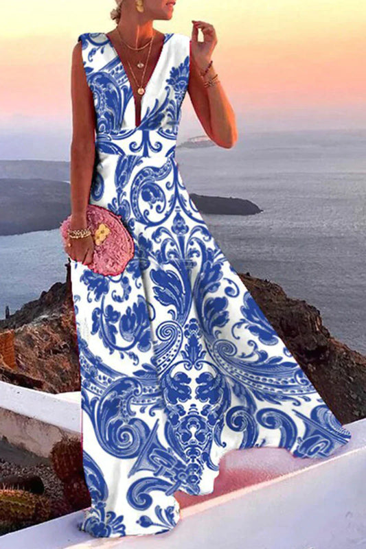 Ärmelloses Sommerkleid Damen | taillierte Passform | luftig | atmungsaktiv-Blau/Weiß-S-Luzern Mode