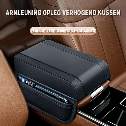 Schwarzes Armlehnenkissen Auto, ergonomisch, mit Aufbewahrung, Komfort, Müdigkeit reduzieren.