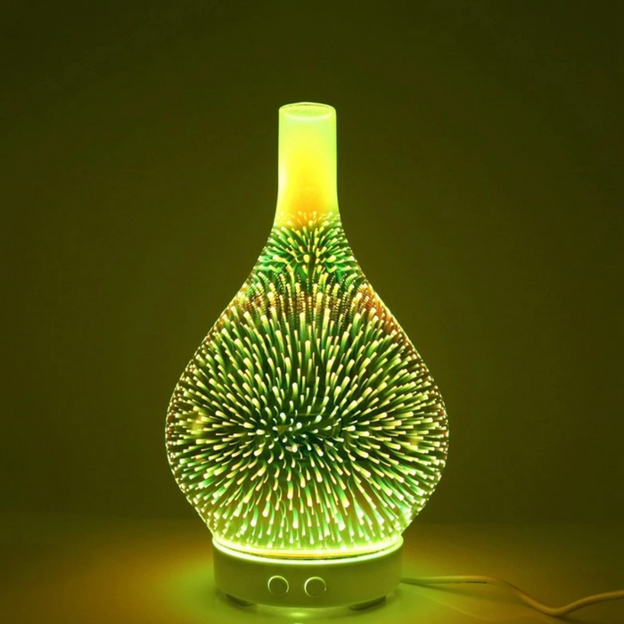 3D-Glas-Aromadiffusor, LED-beleuchtet, grün, dekorativ, für ätherische Öle, modernes Design.