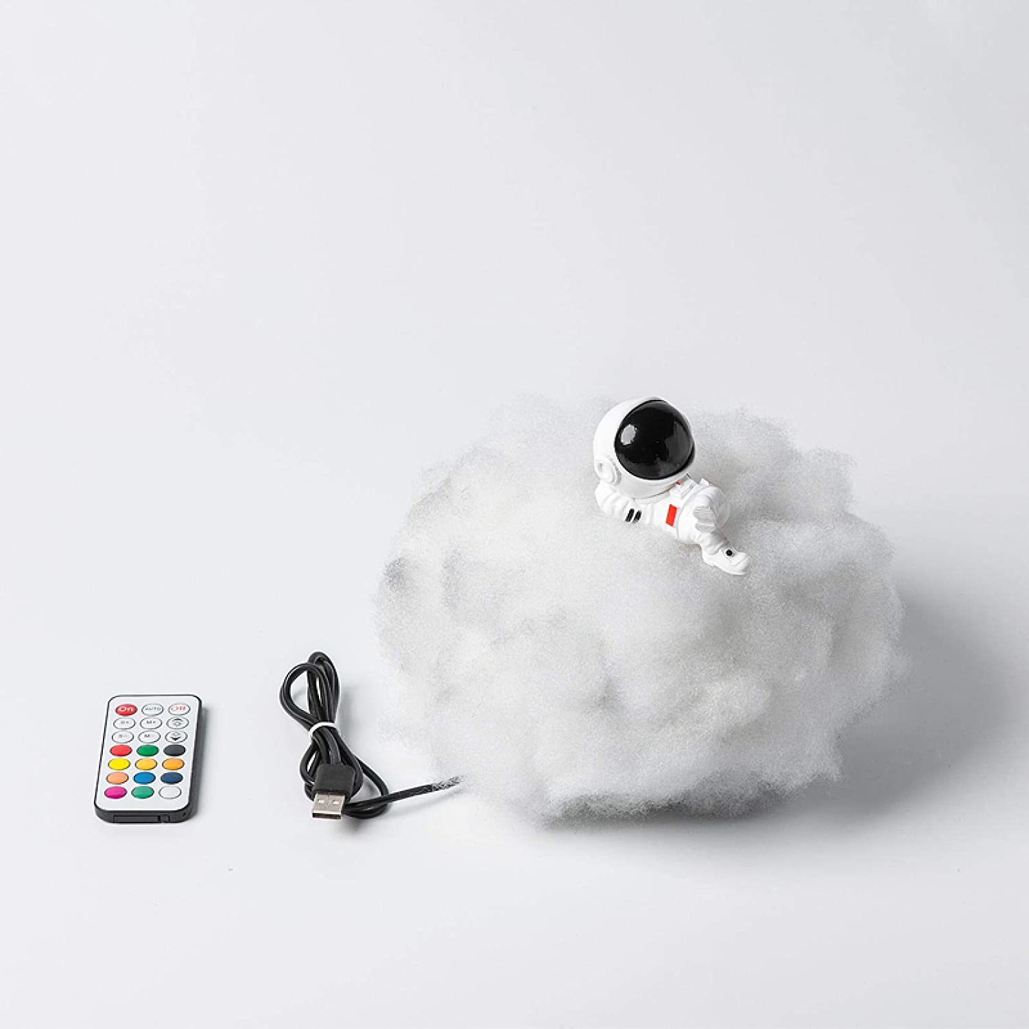 Astronaut Nachtlicht mit Fernbedienung, USB-Anschluss, Wolken-Design, LED-Lampe, weiß.