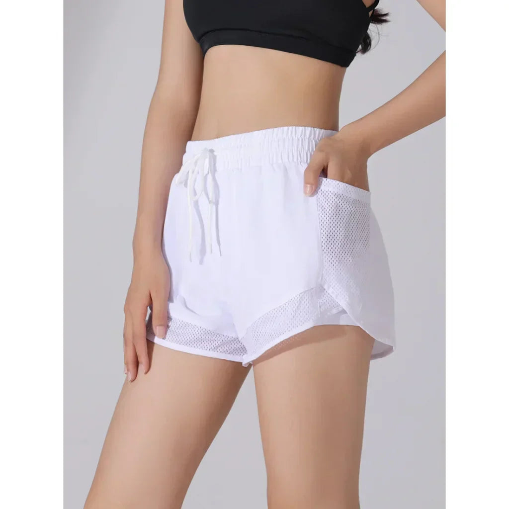 High Waist Shorts Damen Sommer | Fitnessshorts schnelltrocknend | Atmungsaktiv-Weiß-S-Luzern Mode