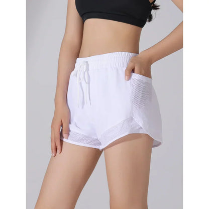 High Waist Shorts Damen Sommer | Fitnessshorts schnelltrocknend | Atmungsaktiv-Weiß-S-Luzern Mode