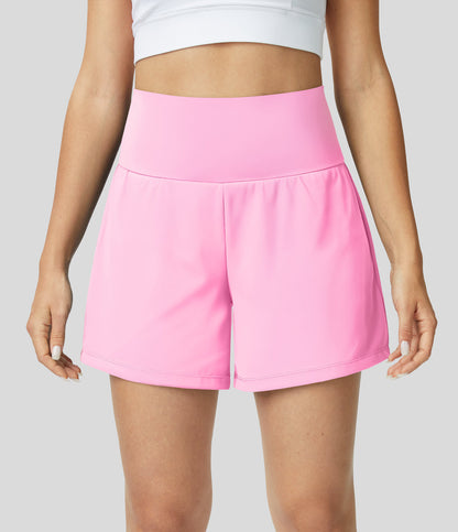 High-Waist Shorts Damen | 2-in-1 Fitnesshose | Yoga | schnelltrocknend | Sommer-Rosa-S-Luzern Mode