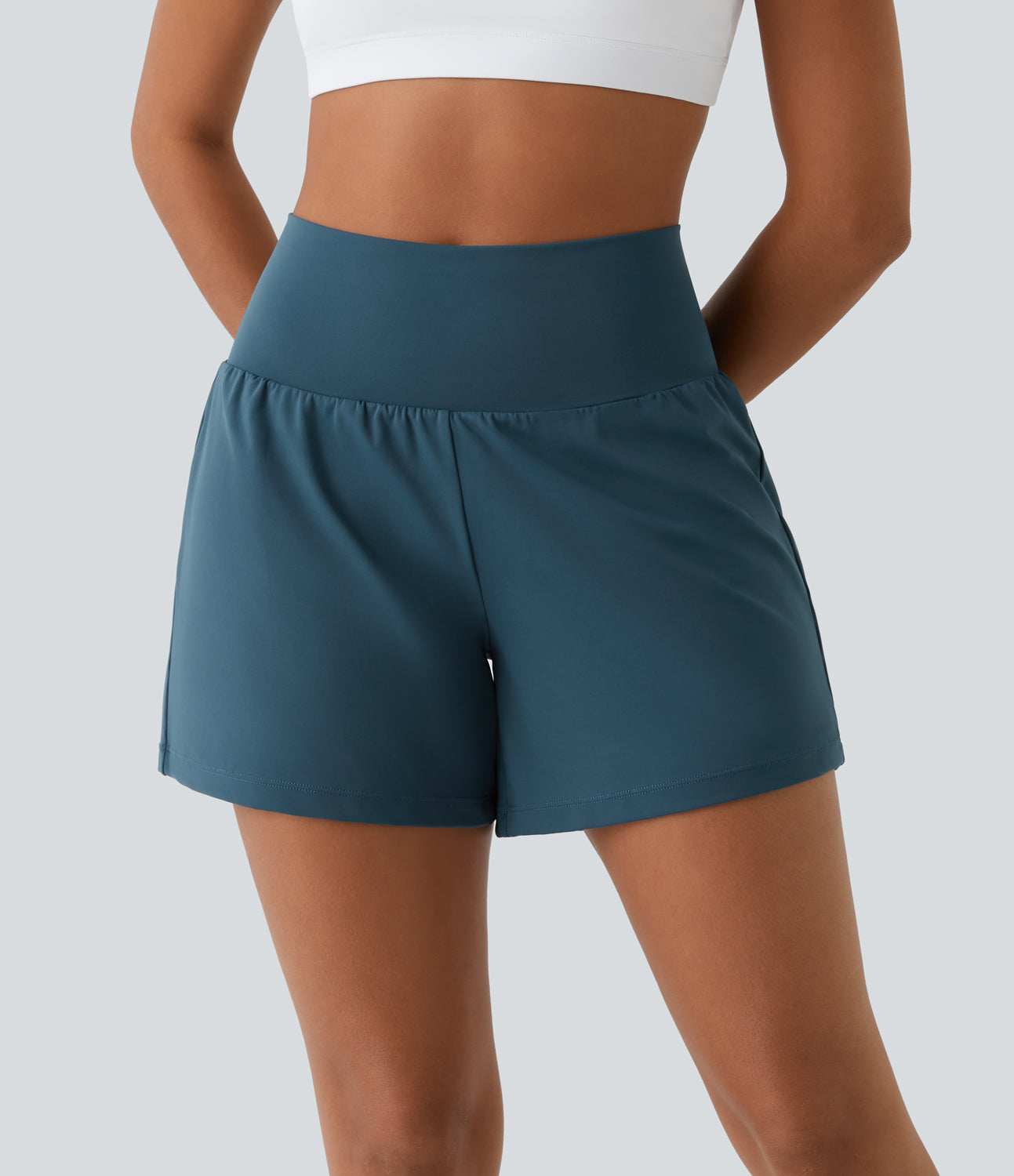 High-Waist Shorts Damen | 2-in-1 Fitnesshose | Yoga | schnelltrocknend | Sommer-Luzern Mode