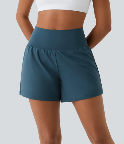 High-Waist Shorts Damen | 2-in-1 Fitnesshose | Yoga | schnelltrocknend | Sommer-Luzern Mode