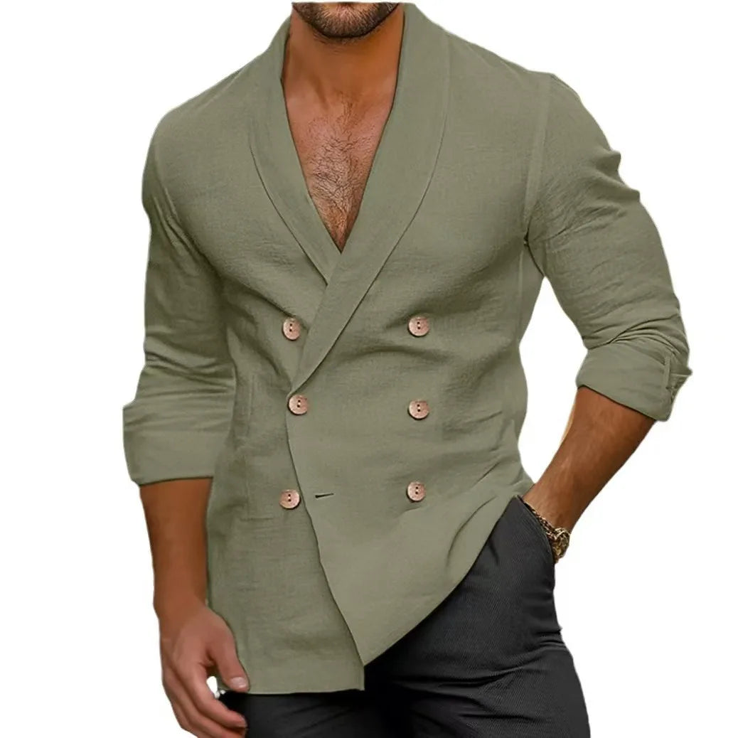 Leinenhemd Herren | Doppelknopfleiste | Atmungsaktiv & leicht | Reverskragen | Regular Fit-Luzern Mode