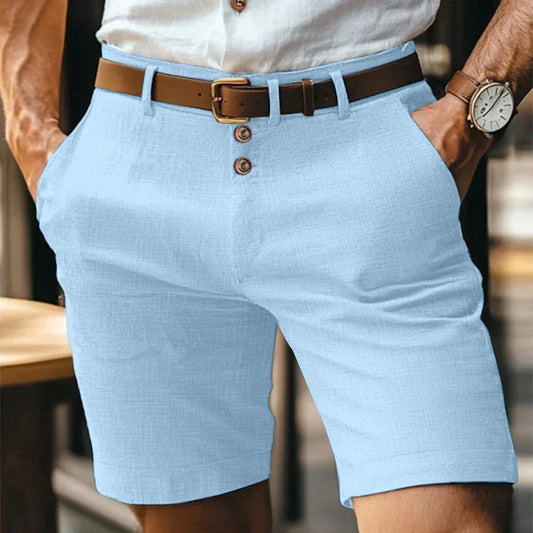 Slim-Fit Shorts Herren Leinen | Atmungsaktiv & leicht | Sommermode Vintage-Hellblau-S-Luzern Mode