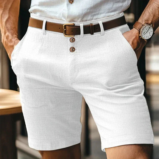 Slim-Fit Shorts Herren Leinen | Atmungsaktiv & leicht | Sommermode Vintage-Weiß-S-Luzern Mode