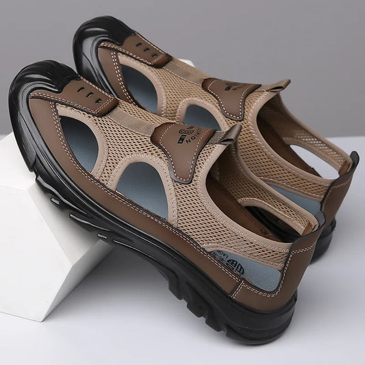 Mesh-Sandalen Herren | Atmungsaktiv & leicht | Rutschfeste Sohle | Flexibel & luftig-Dunkelbraun-39-Luzern Mode