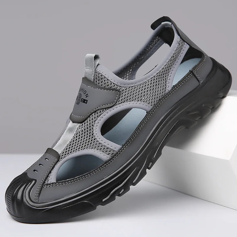 Mesh-Sandalen Herren | Atmungsaktiv & leicht | Rutschfeste Sohle | Flexibel & luftig-Grau-39-Luzern Mode
