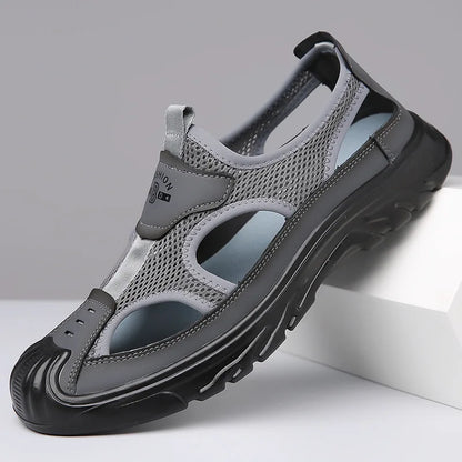 Mesh-Sandalen Herren | Atmungsaktiv & leicht | Rutschfeste Sohle | Flexibel & luftig-Grau-39-Luzern Mode