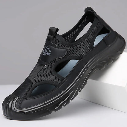 Mesh-Sandalen Herren | Atmungsaktiv & leicht | Rutschfeste Sohle | Flexibel & luftig-Schwarz-39-Luzern Mode