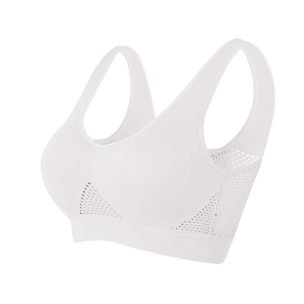 Sport-BH | Mesh | Atmungsaktiv | Nahtlos | Schnelltrocknend | Nylon-Weiß-S-Luzern Mode