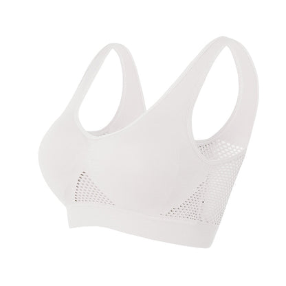 Sport-BH | Mesh | Atmungsaktiv | Nahtlos | Schnelltrocknend | Nylon-Weiß-S-Luzern Mode