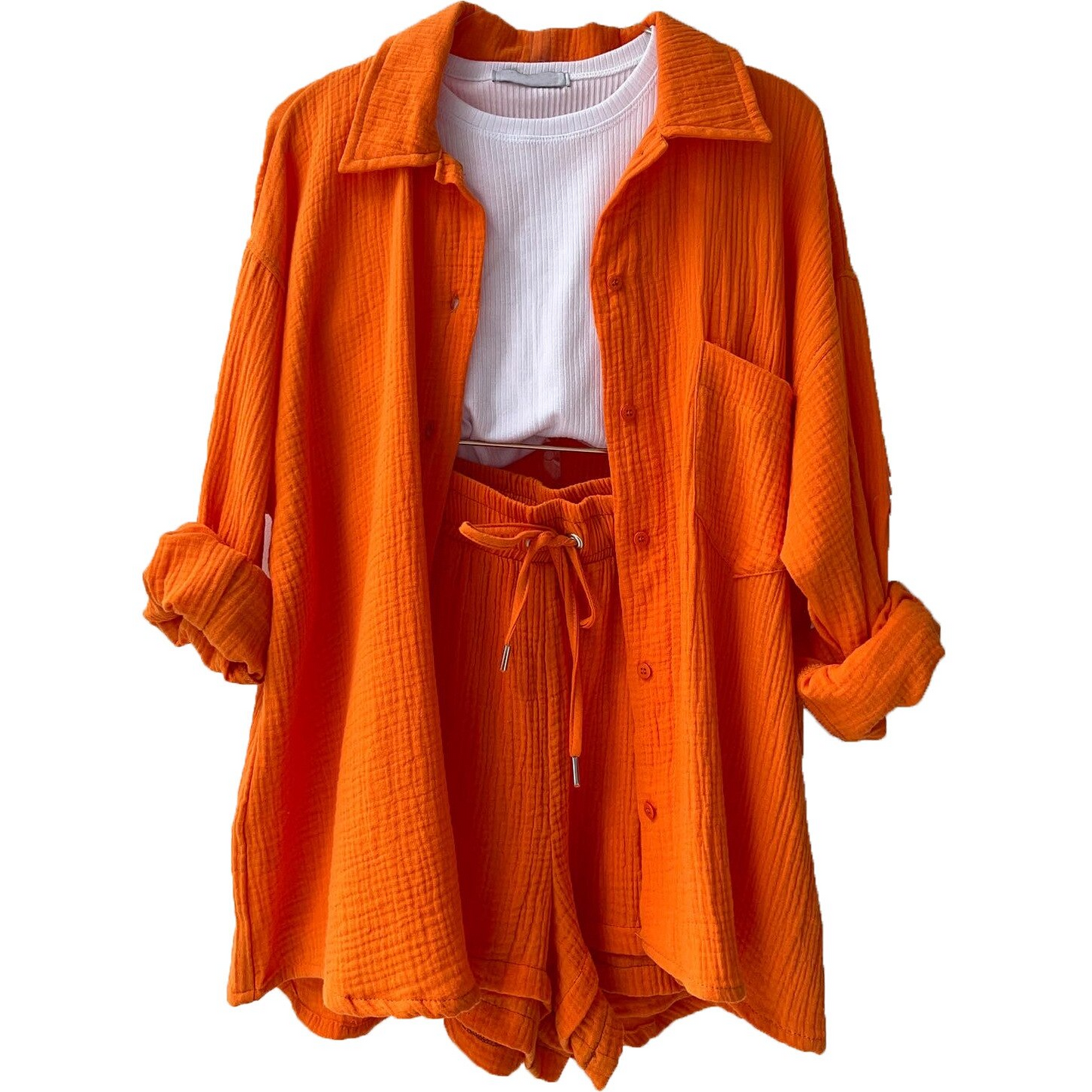 Baumwoll Zweiteiler Damen | Atmungsaktives Co Ord Set | Sommer Look bequem-Orange-S-Luzern Mode