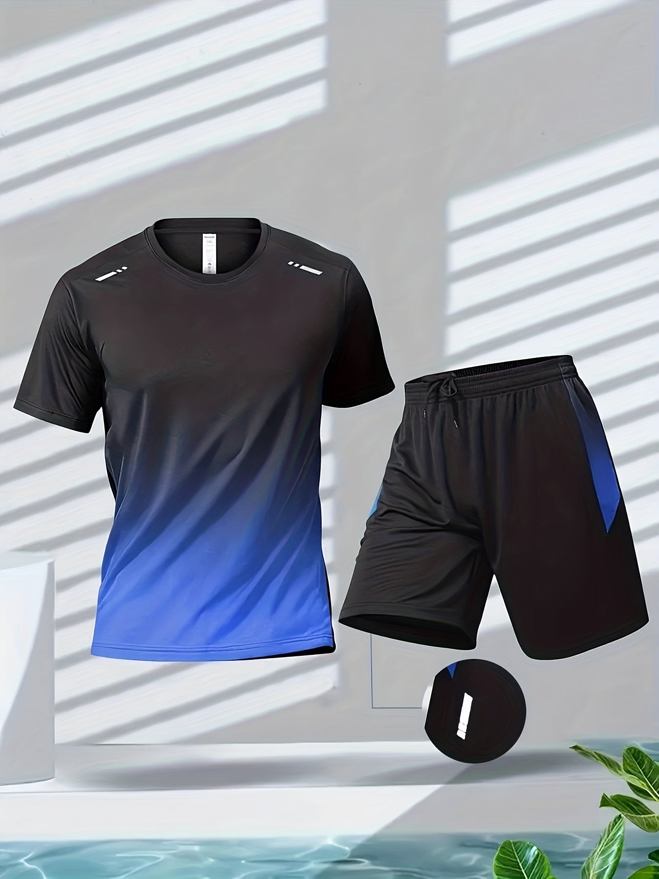 Herren Sport Set Sommer | Atmungsaktiv | T-Shirt und Shorts | Flexibel & modern-Blau-S-Luzern Mode