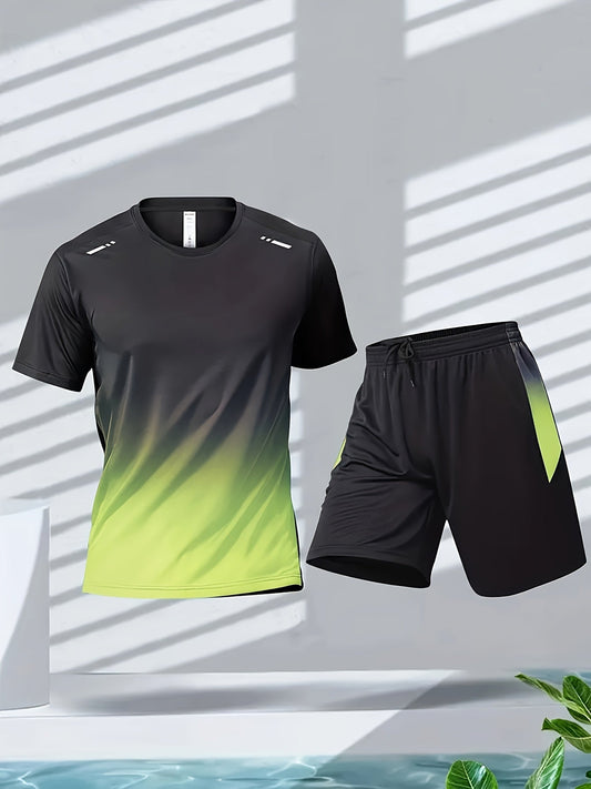 Herren Sport Set Sommer | Atmungsaktiv | T-Shirt und Shorts | Flexibel & modern-Gelb-S-Luzern Mode