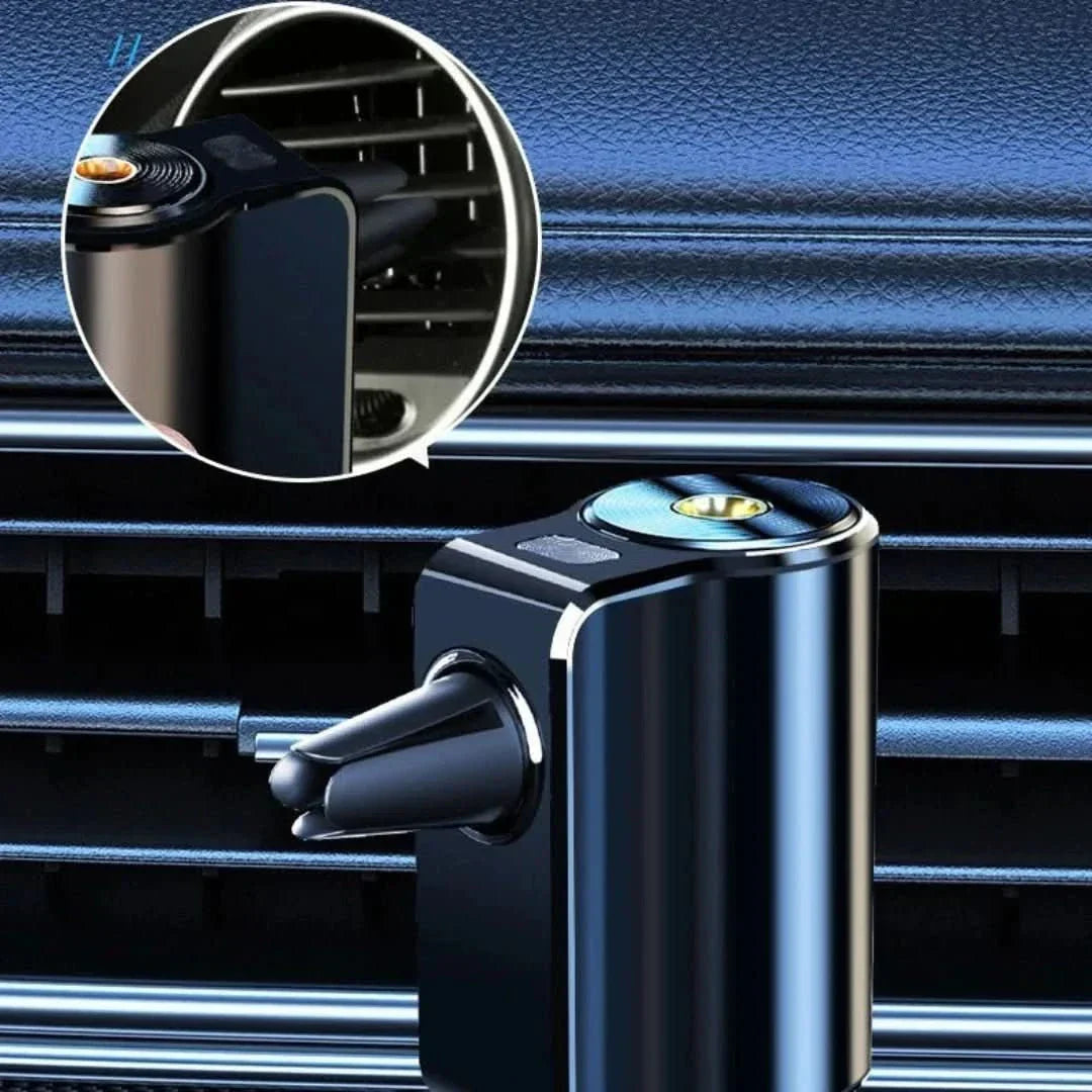 Schwarzer Auto-Lufterfrischer, Aromatherapie-Gerät, montiert, modernes Design.