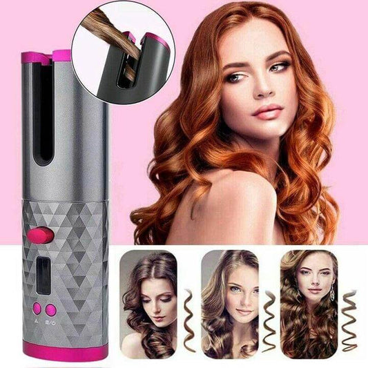 Kabelloser Lockenstab, silber-pink, automatische Haarstyler, für perfekte Locken, Haarpflege.