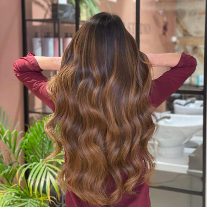 Tape-in Haarverlängerungen – Veloura Tape (Warme Braune Balayage 2+7)