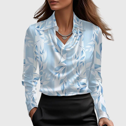 Women's Satin Cowl-Neck Blouse - Long-Sleeve Collared Top for Work and Evening 5