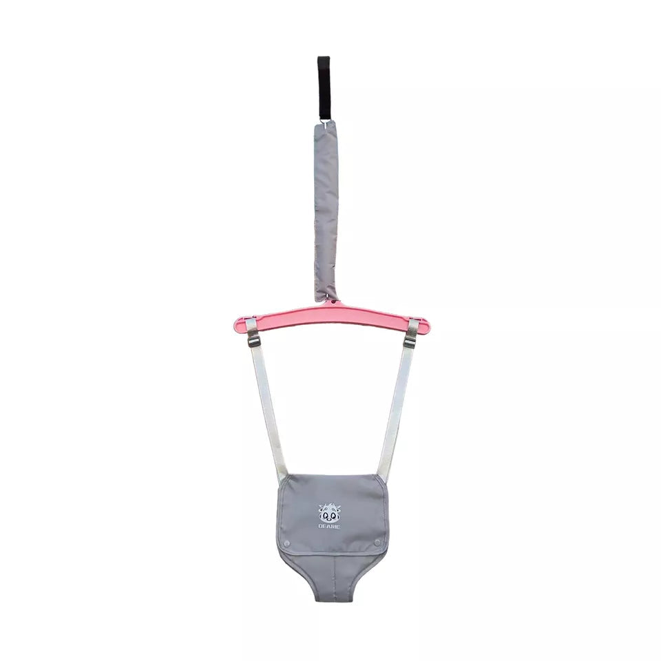 Grauer Baby-Laufgurt mit rosa Griff, verstellbar, Sicherheitsgeschirr für Kleinkinder.