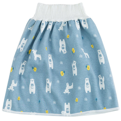 Blauer Kinderrock mit Eisbär- und Rentiermuster, elastischer Bund, Baumwolle, wiederverwendbar.