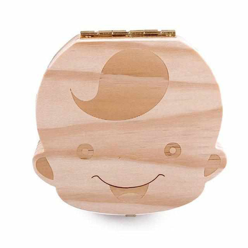 Holz Baby Zahnbox, lächelndes Gesicht, Aufbewahrung, helles Holz, Kinderzahnbox, Geschenkidee
