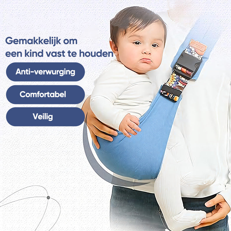 Babytrage blau, ergonomisch, sicher, bequem, Anti-Erstickungsschutz, für Kleinkinder.