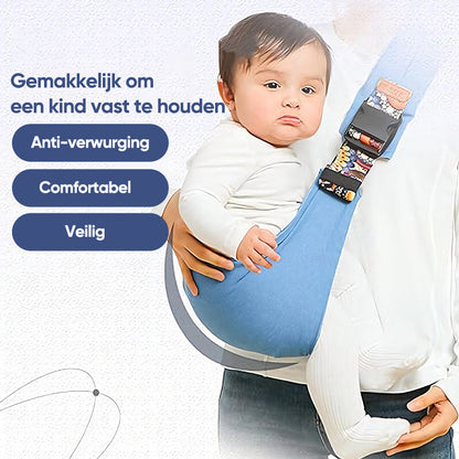 Babytrage blau, ergonomisch, sicher, bequem, Anti-Erstickungsschutz, für Kleinkinder.