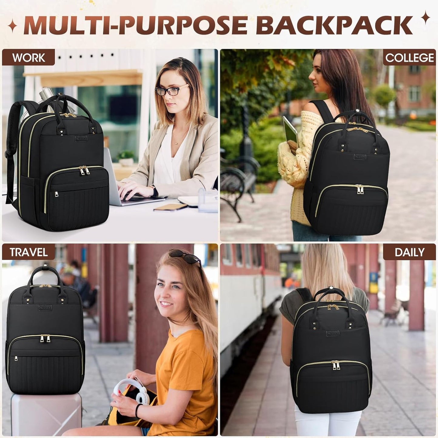 Wasserabweisender Reise-Laptop-Rucksack mit Organisierten Fächern – Geeignet für 15,6"
