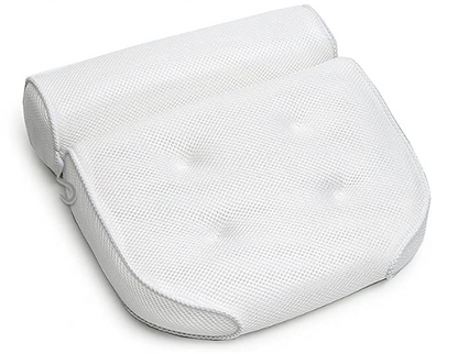 Weiße Badewannenkissen, ergonomisch, rutschfest, für Nacken- und Rückenunterstützung.