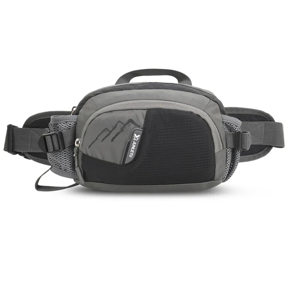 Graue Gürteltasche mit Reißverschluss, Outdoor-Design, verstellbarer Riemen, Unisex.