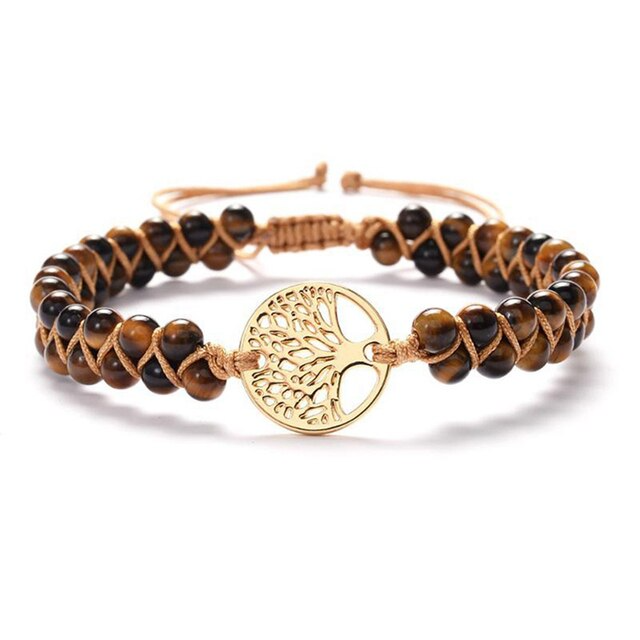 Armband mit Lebensbaum-Anhänger, 7 Chakra Heilsteine, Naturstein, verstellbar, Boho-Stil.