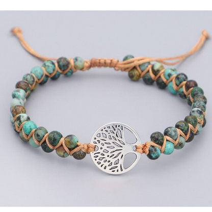 Armband mit 7 Chakra Heilsteinen, Naturstein, verstellbar, Boho-Stil, für Yoga und Meditation.