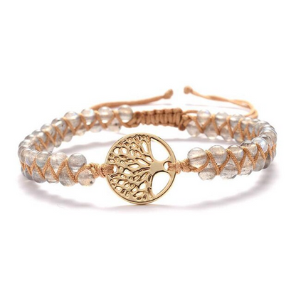 Handgefertigtes Armband mit Lebensbaum-Anhänger, Naturstein, verstellbar, Boho-Stil.